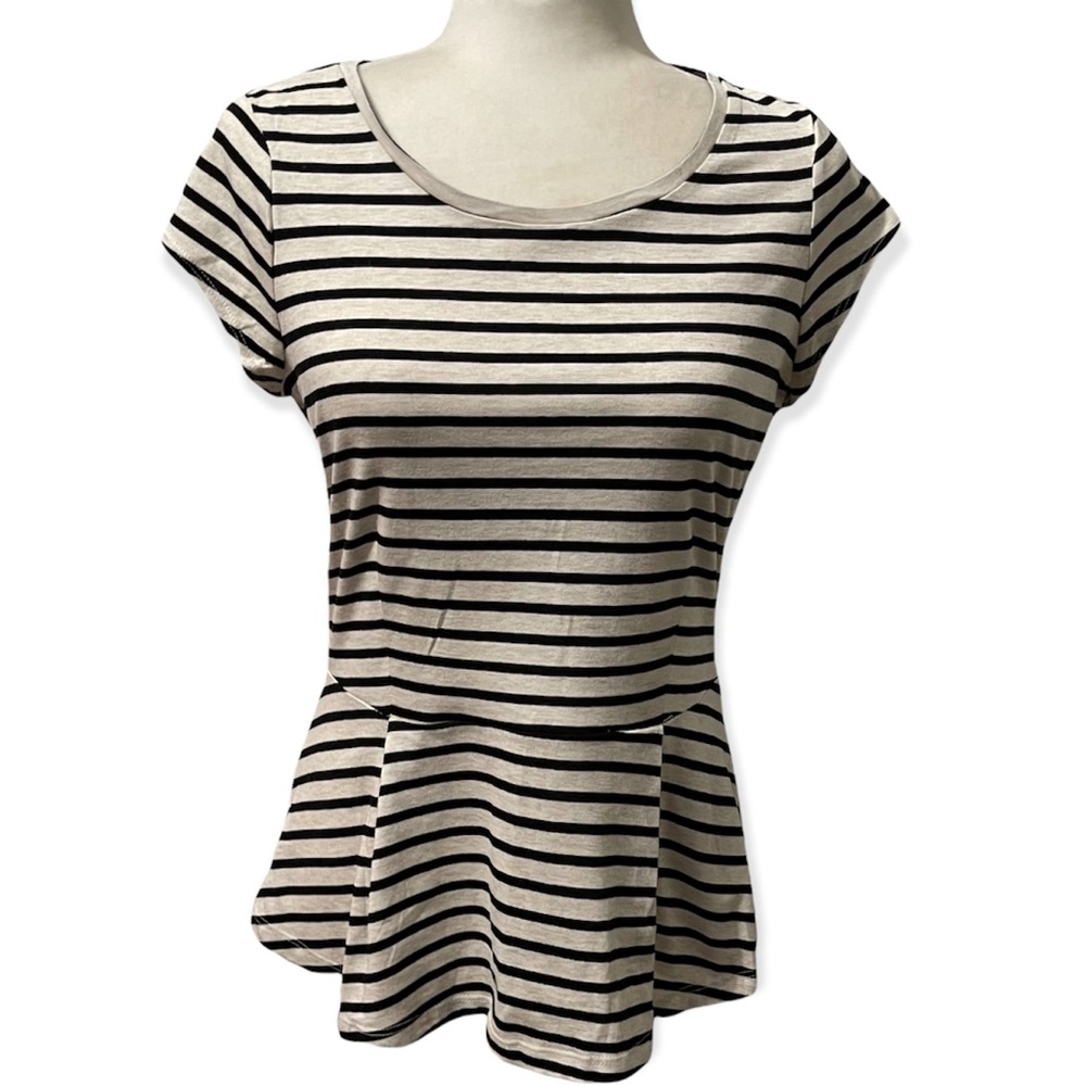 The Limited Striped Crew Neck Peplum Top